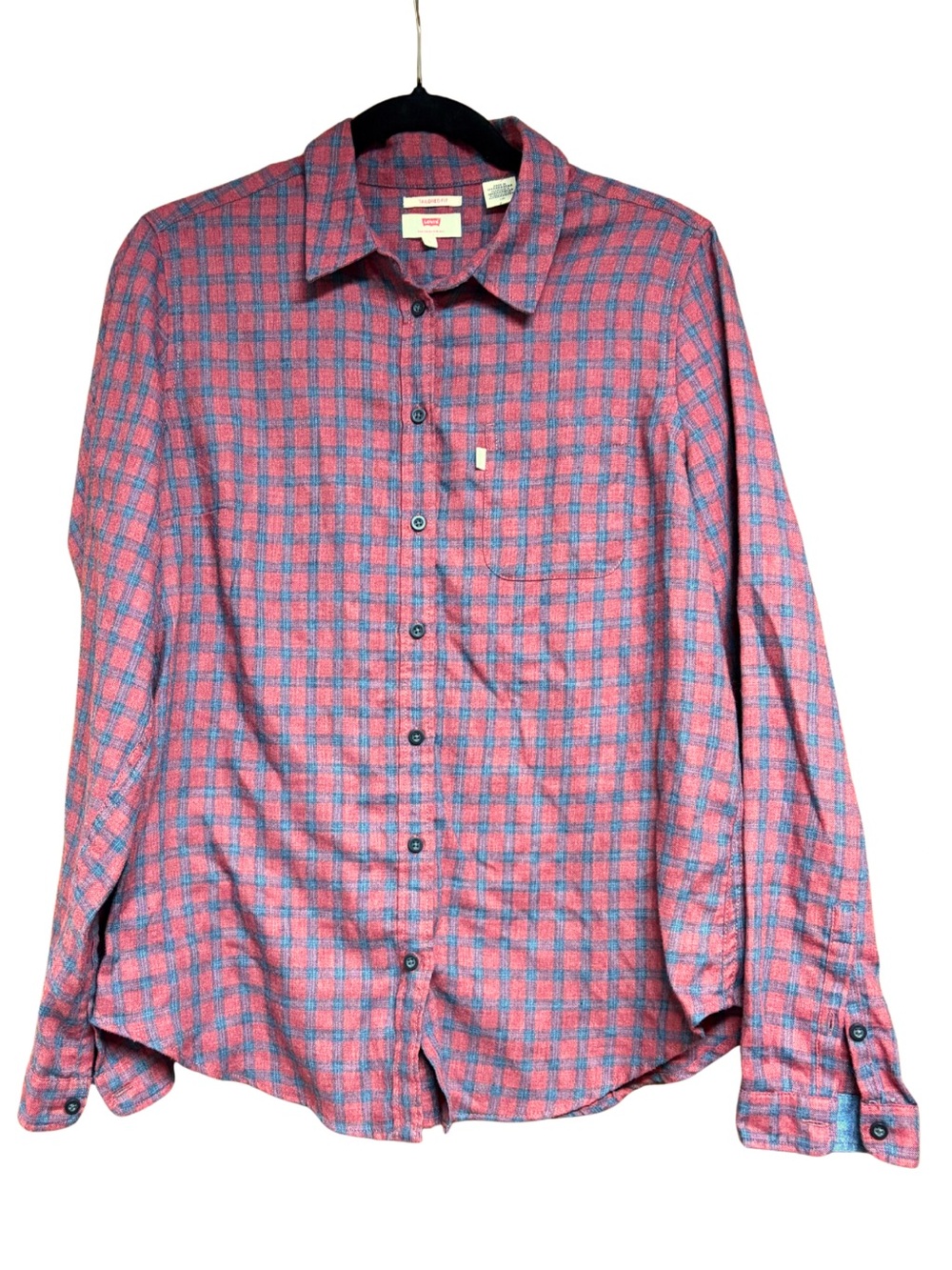 Levi’s Pink Blue Plaid Tailored Fit Long Sleeve Button Down Shirt L